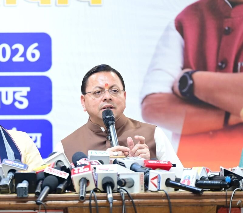 भाजपा मुख्यालय में मीडिया संवाद, धामी ने गिनाईं मोदी सरकार के 12 साल की उपलब्धियां